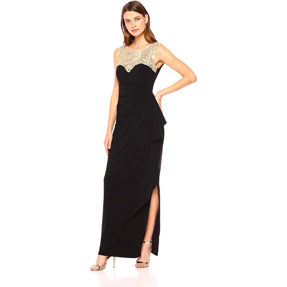 Alex Evenings black and gold long dress